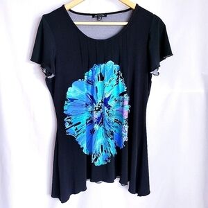 Notations Pleated Short Sleeve Shirt Floral Flowy Blouse Medium